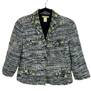 Sigrid Olsen sz 10P Tweed Cotton Green Navy Blazer Jacket Floral Career Classic